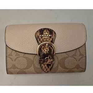 Coach Kleo Wallet Signature Canvas Snakeskin Leather Khaki Chalk Gold Hardware